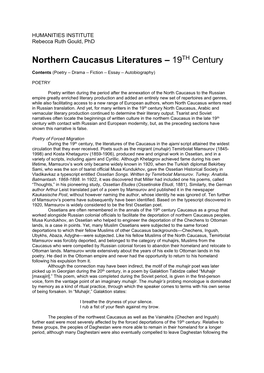 Northern Caucasus Literatures – 19TH Century