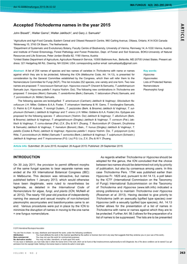 AR TICLE Accepted Trichoderma Names in the Year 2015