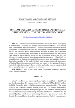 Social and Spatial Dimensions of Demographic Processes in Beijing Municipality at the Turn of the 21St Century