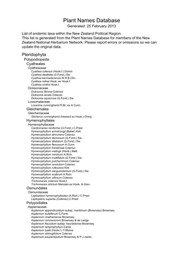 Plant Names Database Generated: 25 February 2013