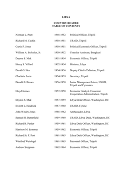 LIBYA COUNTRY READER TABLE of CONTENTS Norman L. Pratt