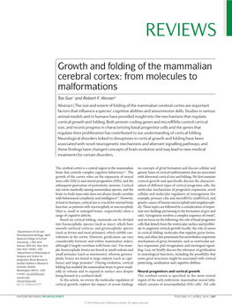 Growth and Folding of the Mammalian Cerebral Cortex: from Molecules to Malformations