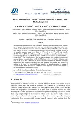 In-Situ Environmental Gamma Radiation Monitoring at Ramna Thana, Dhaka, Bangladesh