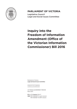 Office of the Victorian Information Commissioner) Bill 2016