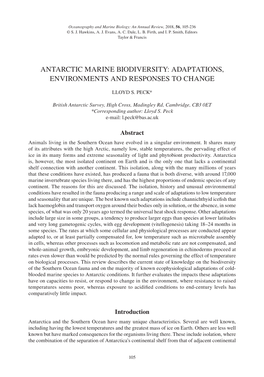 Antarctic Marine Biodiversity: Adaptations, Environments and Responses to Change