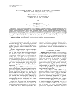 Molecular Systematics of Birdwing Butterflies (Papilionidae) Inferred from Mitochondrial Nds Gene