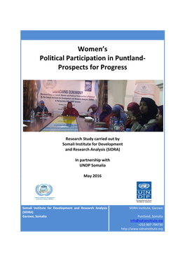 Women's Political Participation in Puntland- Prospects for Progress