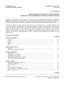 Space Systems Test and Evaluation Process Direction and Methodology for Space System Testing