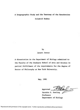 A Zoogeographic Study and the Taxonomy of the Xenodontine