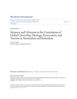 Memory and Urbanism in the Constitution of Global Citizenship