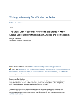 The Social Cost of Baseball: Addressing the Effects 0F Major League Baseball Recruitment in Latin America and the Caribbean