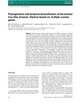 Phylogenetics and Temporal Diversification of the Earliest True Flies (Insecta: Diptera) Based on Multiple Nuclear Genes