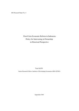Post-Crisis Economic Reform in Indonesia: Policy for Intervening in Ownership in Historical Perspective