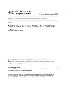 Relational Inquiry: Seven-Years Practicing Seven Relationships