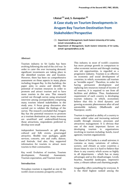 A Case Study on Tourism Developments in Arugam Bay Tourism Destination from Stakeholders'perspective