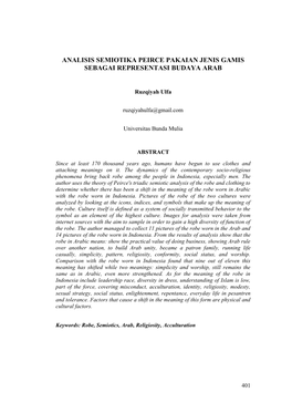 Analisis Semiotika Peirce Pakaian Jenis Gamis Sebagai Representasi Budaya Arab