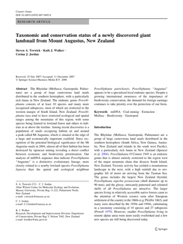 Taxonomic and Conservation Status of a Newly Discovered Giant Landsnail from Mount Augustus, New Zealand