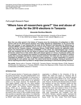 Use and Abuse of Polls for the 2010 Elections in Tanzania