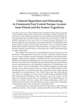 Cultural Opposition and Filmmaking in Communist East Central Europe: Lessons from Poland and the Former Yugoslavia