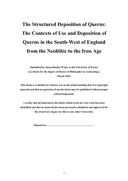 The Structured Deposition of Querns: the Contexts of Use and Deposition of Querns in the South-West of England from the Neolithic to the Iron Age