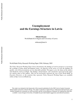 Unemployment and the Earnings Structure in Latvia