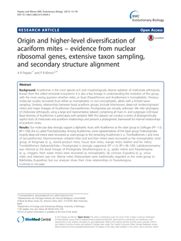 Origin and Higher-Level Diversification of Acariform Mites