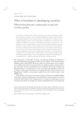 Who Is Homeless in Developing Countries Differentiating Between Inadequately Housed and Homelsss People