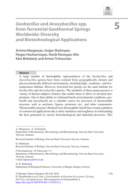 Geobacillus and Anoxybacillus Spp. from Terrestrial Geothermal Springs 5 Worldwide: Diversity and Biotechnological Applications