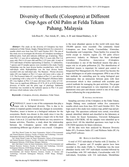 Diversity of Beetle (Coleoptera) at Different Crop Ages of Oil Palm at Felda Tekam Pahang, Malaysia