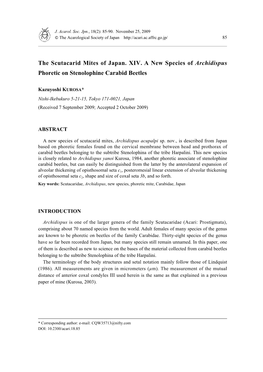 The Scutacarid Mites of Japan. XIV. a New Species of Archidispus Phoretic on Stenolophine Carabid Beetles