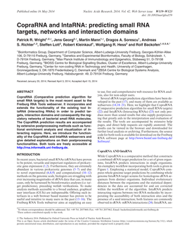 Coprarna and Intarna: Predicting Small RNA Targets, Networks and Interaction Domains Patrick R