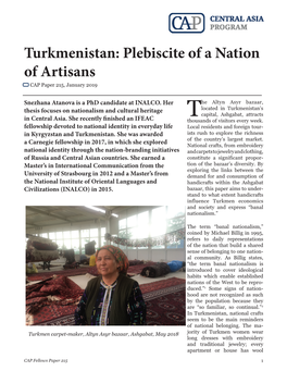 Turkmenistan: Plebiscite of a Nation of Artisans CAP Paper 215, January 2019