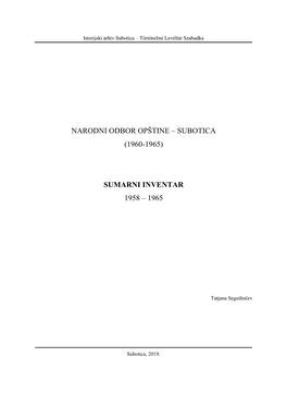 Narodni Odbor Opštine – Subotica (1960-1965) Sumarni Inventar 1958