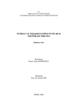 Ittihat Ve Terakki Cemiyeti'nin Rum Politikasi 1908-1914