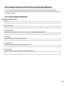 Uvic Canadian Secondary School Entrance Scholarship Application