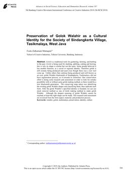 Preservation of Golok Walahir As a Cultural Identity for the Society of Sindangkerta Village, Tasikmalaya, West Java