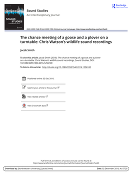 The Chance Meeting of a Goose and a Plover on a Turntable: Chris Watson’S Wildlife Sound Recordings