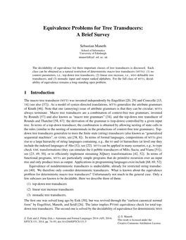 Equivalence Problems for Tree Transducers: a Brief Survey