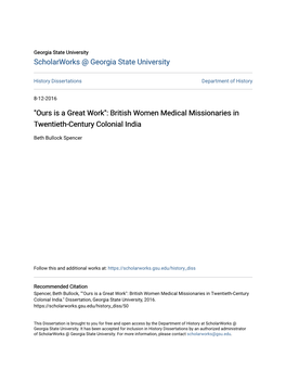 British Women Medical Missionaries in Twentieth-Century Colonial India