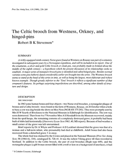 The Celtic Brooch from Westness, Orkney, and Hinged-Pins Robert B K Stevenson*