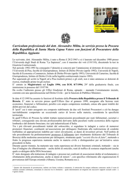 Curriculum Professionale Del Dott. Alessandro Milita, in Servizio Presso La Procura Della Repubblica Di Santa Maria Capua Vetere