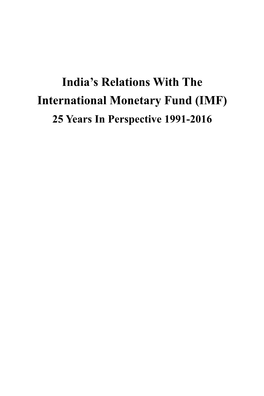 India's Relations with the International Monetary Fund (IMF)