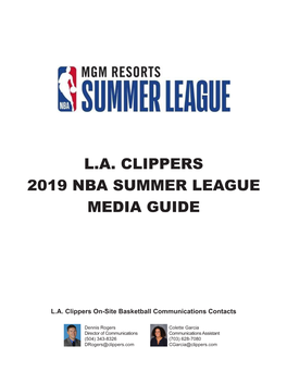 L.A. Clippers 2019 Nba Summer League Media Guide