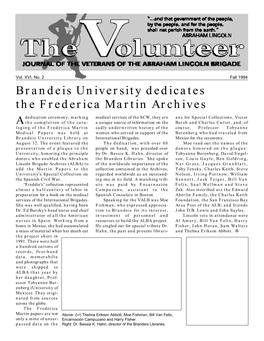 Fall 1994 Brandeis University Dedicates the Frederica Martin Archives