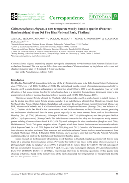 Chimonocalamus Elegans, a New Temperate Woody Bamboo Species (Poaceae: Bambusoideae) from Doi Phu Kha National Park, Thailand