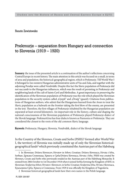 Prekmurje – Separation from Hungary and Connection to Slovenia (1919 – 1920)