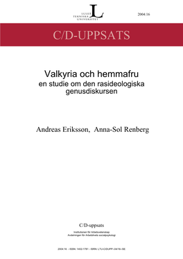 Valkyria Och Hemmafru: En Studie Om Den Rasideologiska Genusdiskursen