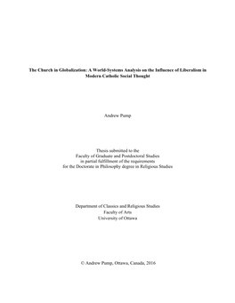 The Church in Globalization: a World-Systems Analysis on the Influence of Liberalism in Modern Catholic Social Thought