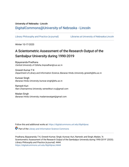 A Scientometric Assessment of the Research Output of the Sambalpur University During 1990-2019