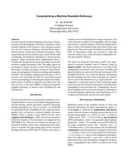 Computerizing a Machine Readable Dictionary G. Jan WILMS Computer